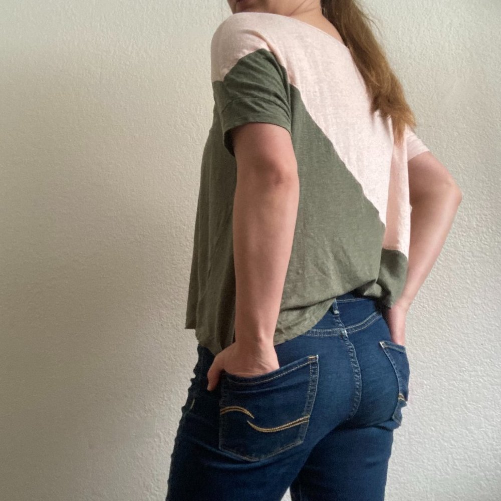 Bordeaux by Anthropology 100% Linen Olive Green & Blush Pink Two Toned Shirt - Picture 10 of 11